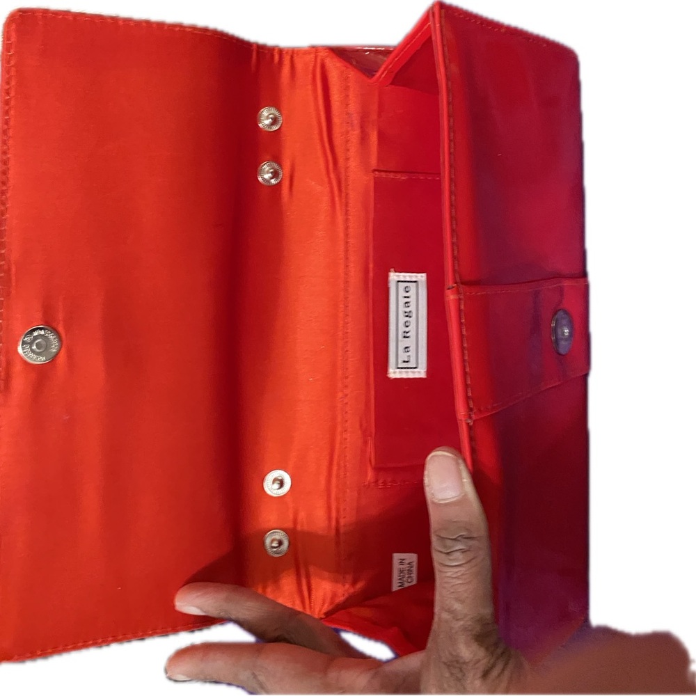 La Regale Red Faux Patent leather Clutch with Silver Buckle - Picture 3 of 4